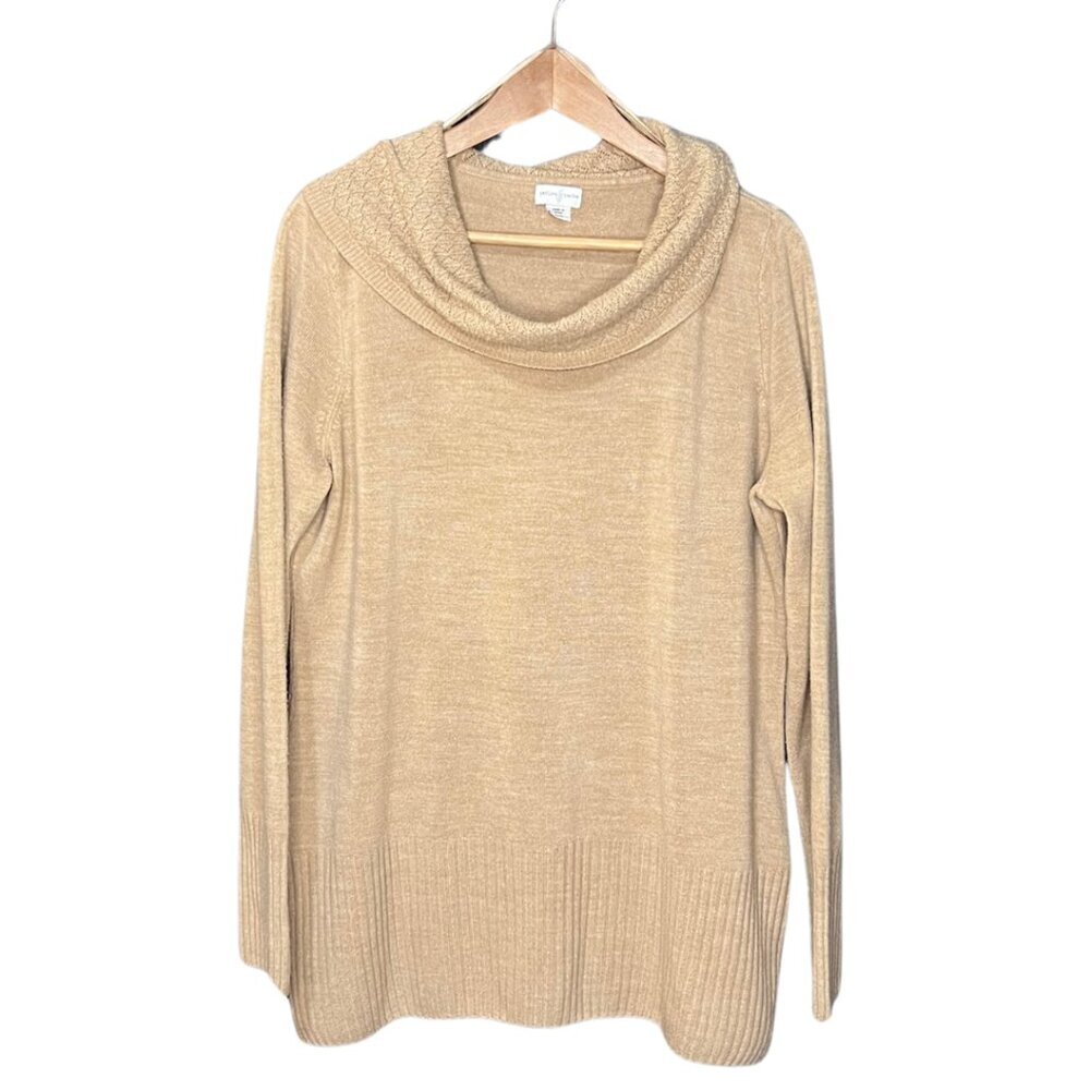 Jaclyn Smith Cowl Neck Sweater Tan Beige Office Career Fall Size XL